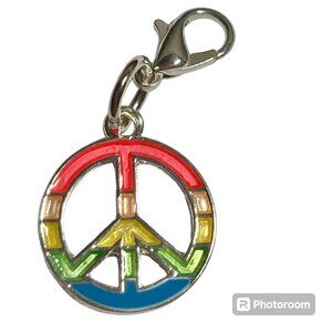 Peace Sign Clip On Charm Zipper Pull Bag Purse Charm Rainbow Hippie LGBT Retro